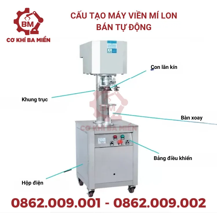 Cấu tạo của máy đóng nắp hộp nhôm bán tự động