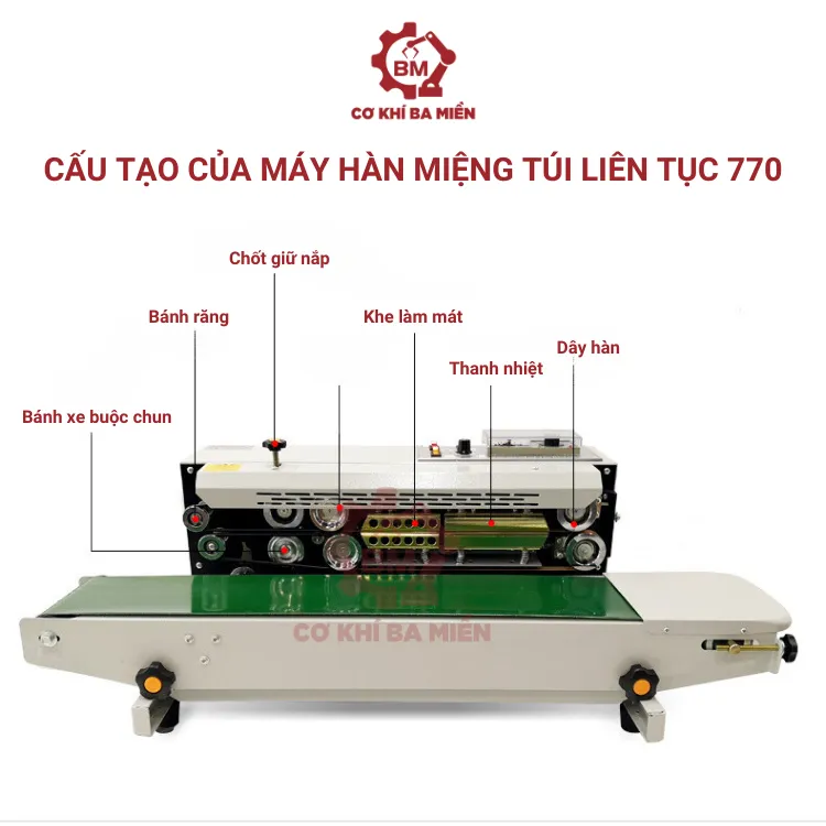 Cấu tạo của máy hàn miệng túi liên tục 770