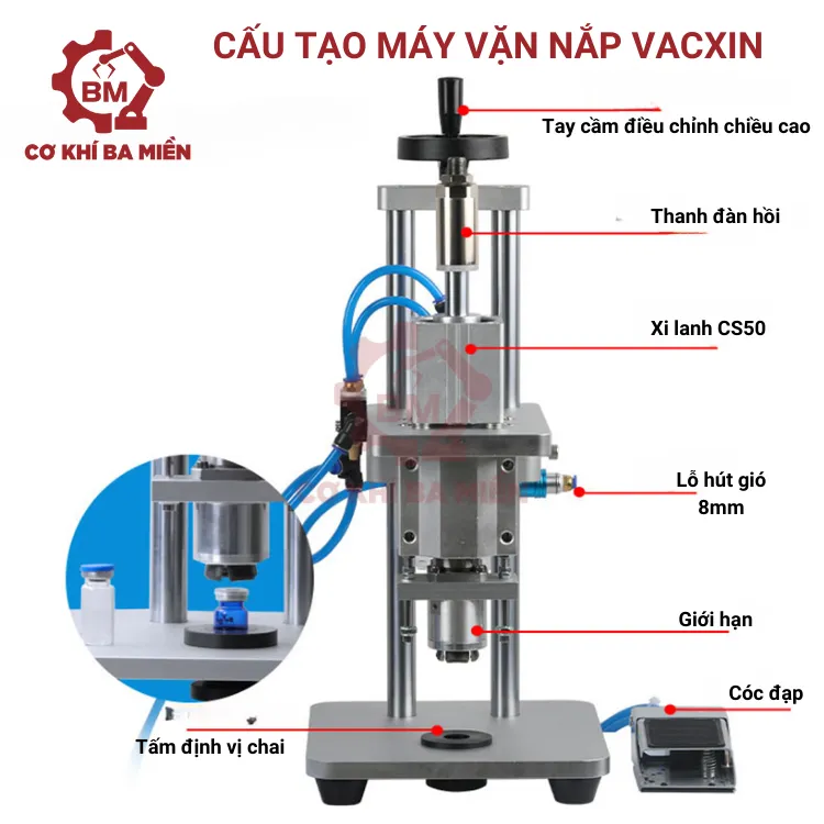 Cấu tạo của máy siết nắp chai vacxin