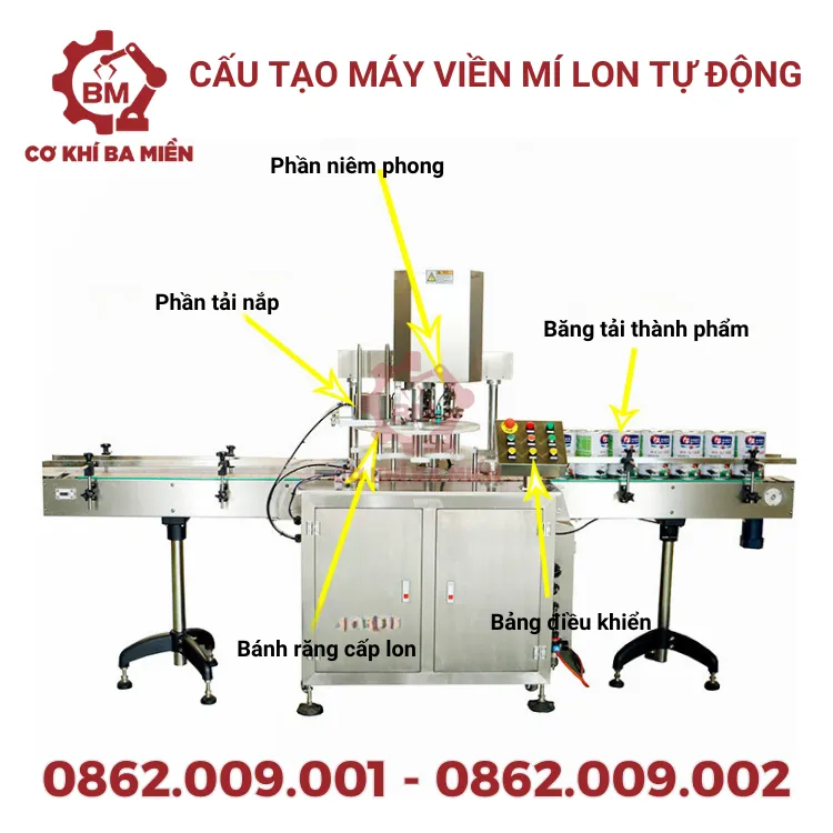 Cấu tạo của máy viền mí lon tự động