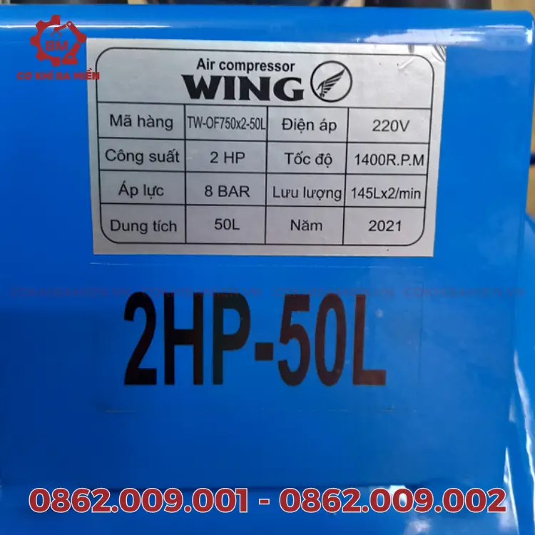 thông số kỹ thuật của máy nén khí không dầu 50 lít Wing