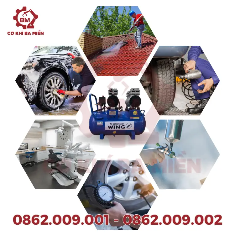 Ứng dụng của máy nén khí không dầu Wing 50 lít