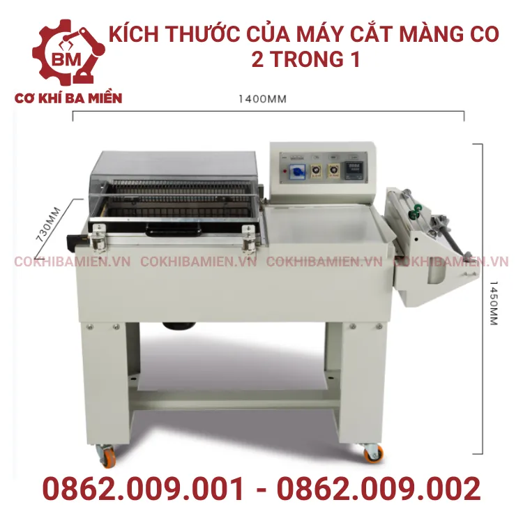 Kích thước của máy cắt màng co 2 trong 1
