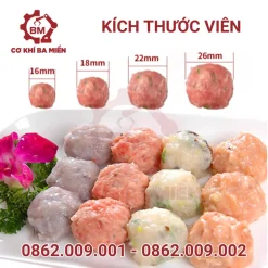 Kích thước viên của máy làm bò viên